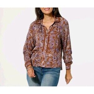 Democracy Button Up Down Front Blouse Shirt Top Womens XL Crochet Garden Fairy
